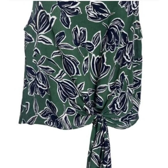 ModCloth Womens Sleeveless Floral Print Tie Front Top - Green & Navy - Size M - Picture 4 of 6